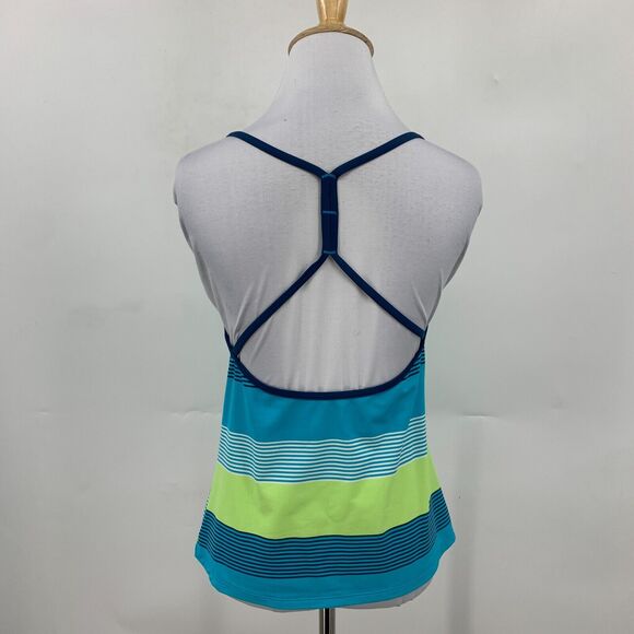 Nike Tankini Womens 10 Blue Green Striped Lightly Padded Moisture Wick UPF - Picture 5 of 11